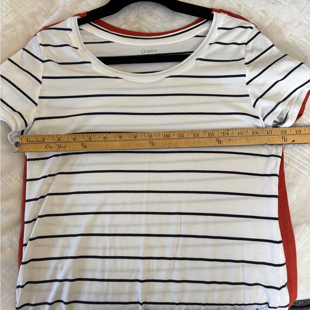 Quince Cotton Modal White & Black Striped & Rust Short-Sleeve Scoop-neck Tees - Picture 7 of 8